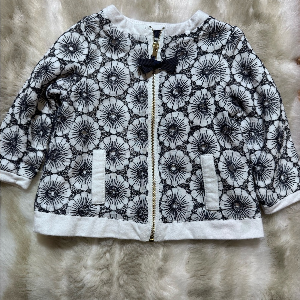 Cynthia Rowley Baby Girl Floral Eyelet Bow Zipper Navy & White Jacket 6-9M